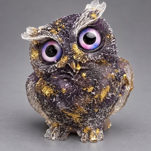 Decorative figurine Owl made from recycled amethyst crystal rubble in resin, diameter 60x50x40mm+