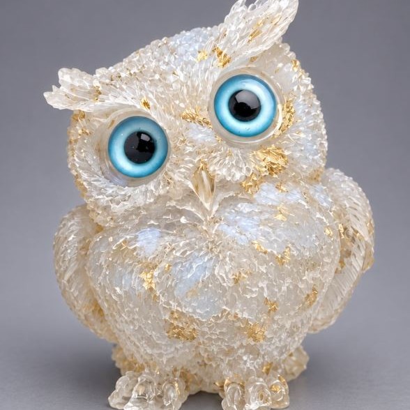 Souvenir statuette Owl, reprocessed opalite stone dust in resin, diameter 60x50x40mm+