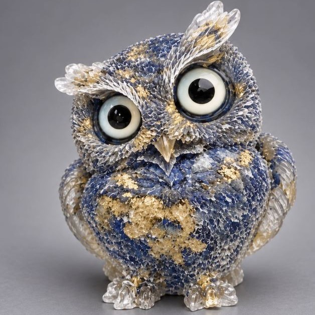 Souvenir figurine Owl made from reprocessed crushed Lazurite in resin, diameter 60x50x40 mm+