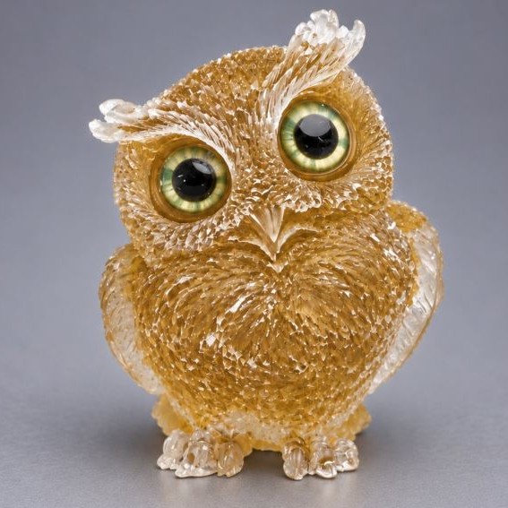 Reworked Citrine gemstone chips owl souvenir figurine in resin, diameter 60x50x40mm+
