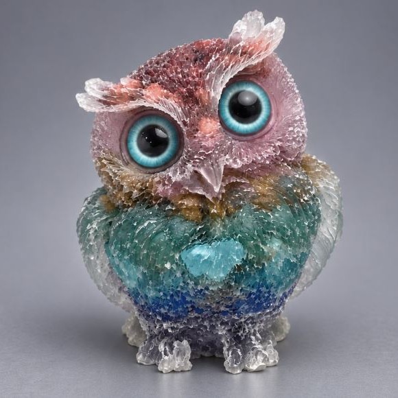Decorative owl figurine, repurposed assorted stone chips in resin, 60x50x40 mm diameter+