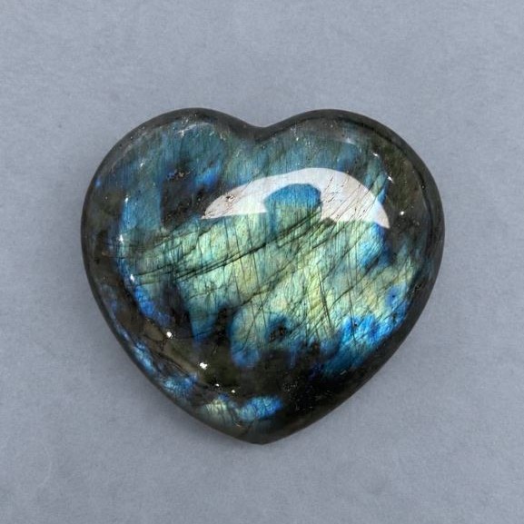 Labradorite souvenir stone in the shape of a heart 67x67 mm +- weight 168 g