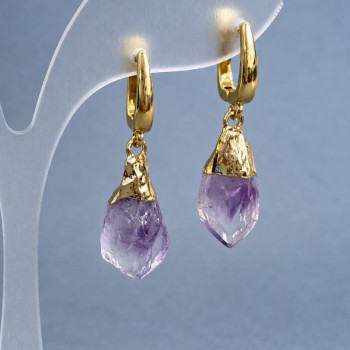 Amethyst earrings, unprocessed stone, diameter 12-22x7-10mm ± (assorted sizes), length 26-37mm +