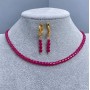 Choker set Ruby Corundum heart 4mm ±, length 34 cm ± with chain 5cm ±, Earrings, length 33mm ±