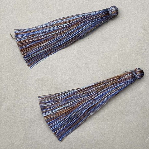 Tassel for crafts "Gray-Brown-Blue stripe", length 7 cm, diameter 7 mm, pair