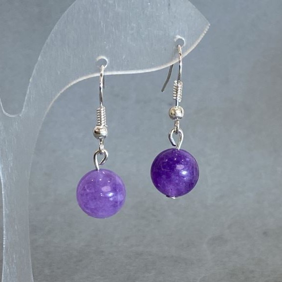 Earrings Amethyst smooth bead 10mm±, length 30mm±