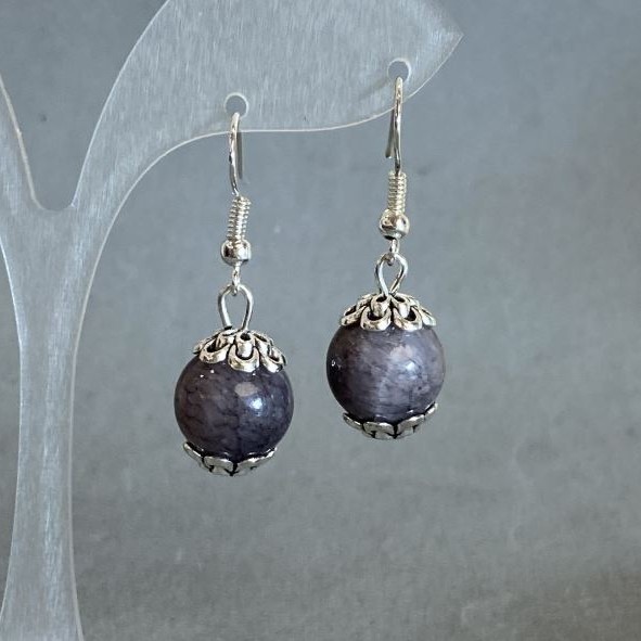 Earrings Iolite smooth bead 12mm+-, length 36mm+-