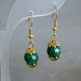 Earrings Malachite faceted round bead 9.5 mm+-, length 35 mm+
