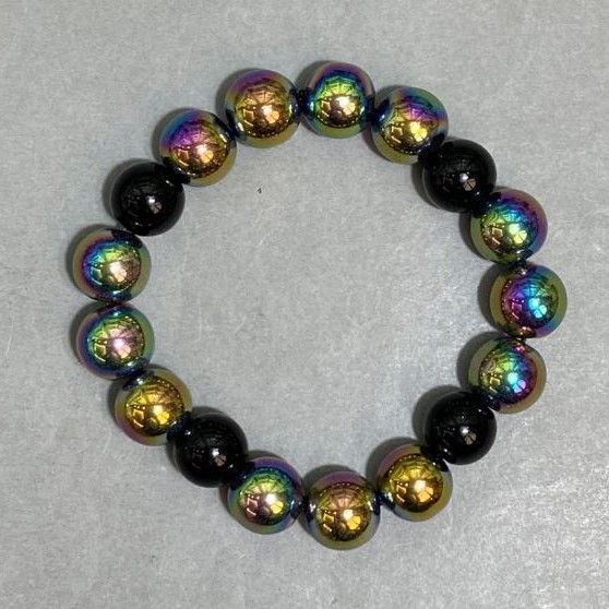 Bracelet Agate Hematite smooth bead 12mm+-, length 18cm+- stretch