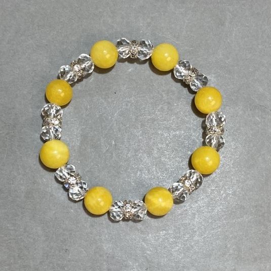 Citrine bracelet (acrylic) smooth bead 10mm+- Czech crystal faceted rondelle 8x6mm+- , length 18cm+- stretch
