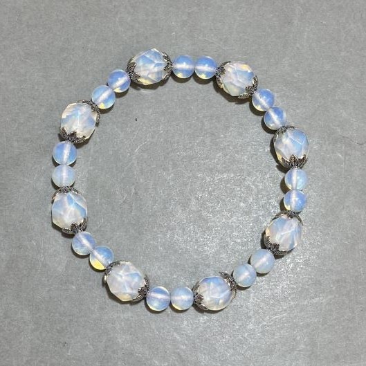 Opalite bracelet round bead 6mm± multifaceted bead 9mm± with inserts, length 18cm± stretch
