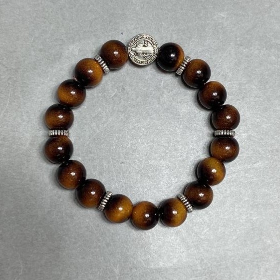 Tiger's Eye bracelet (single) round bead 10 mm ± with inserts, length 18 cm ± stretch