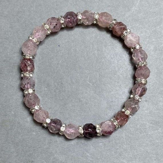 Strawberry Quartz bracelet faceted 8x7 mm ± with inserts, length 18 cm ± on stretch