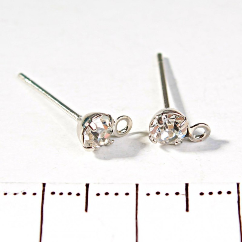 Findings, Stud Earring Blank with Rhinestone and Loop, Dark, 15mm, Pack of 20