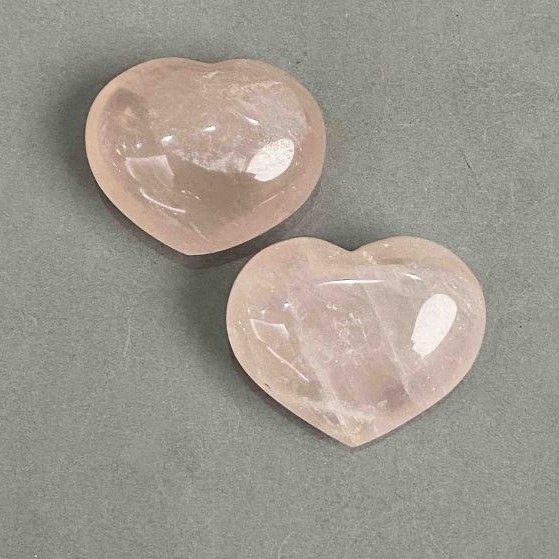 Pair Hearts Pink Quartz souvenir natural stone, diameter 43-45x36-38mm+-92g