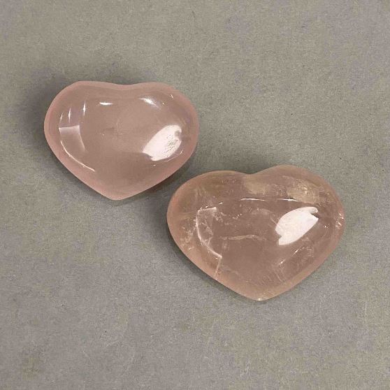 Pair Hearts Pink Quartz souvenir natural stone, diameter 43-47x33-36 mm+- 88 g