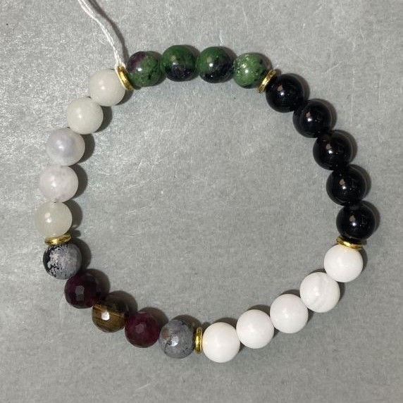 Bracelet Agate Zoisite Mountain Crystal smooth bead 8mm+-, length 18cm +- stretch
