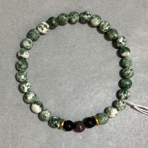 Bracelet Moss Agate smooth bead 6mm+- , length 18cm +- stretch