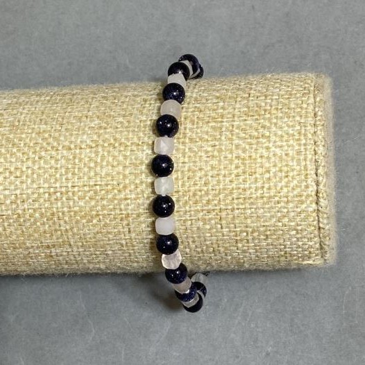 Agate bracelet round bead 6mm± mountain crystal faceted cube 5mm±, length 18cm± stretch