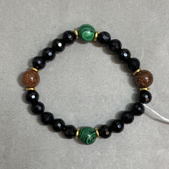 Bracelet Agate faceted bead bead 8mm+- Aventurine Golden Sand bead 10mm+-, length 18cm +- stretch