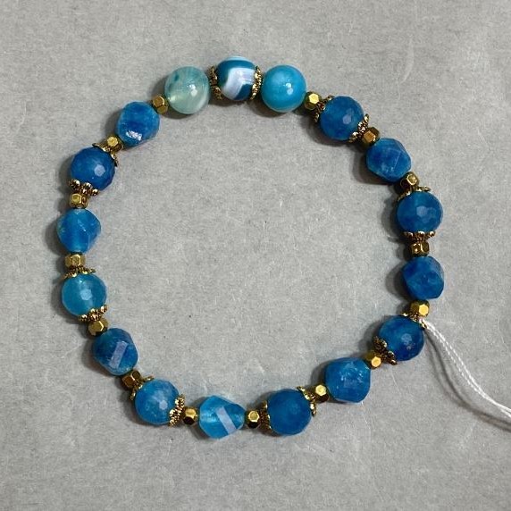 Bracelet Apatite faceted round bead 8mm+- faceted rhombus 8mm+- with inserts, length 18cm +- stretch