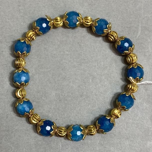 Bracelet Apatite faceted bead 8mm+- with inserts, length 18cm +- stretch