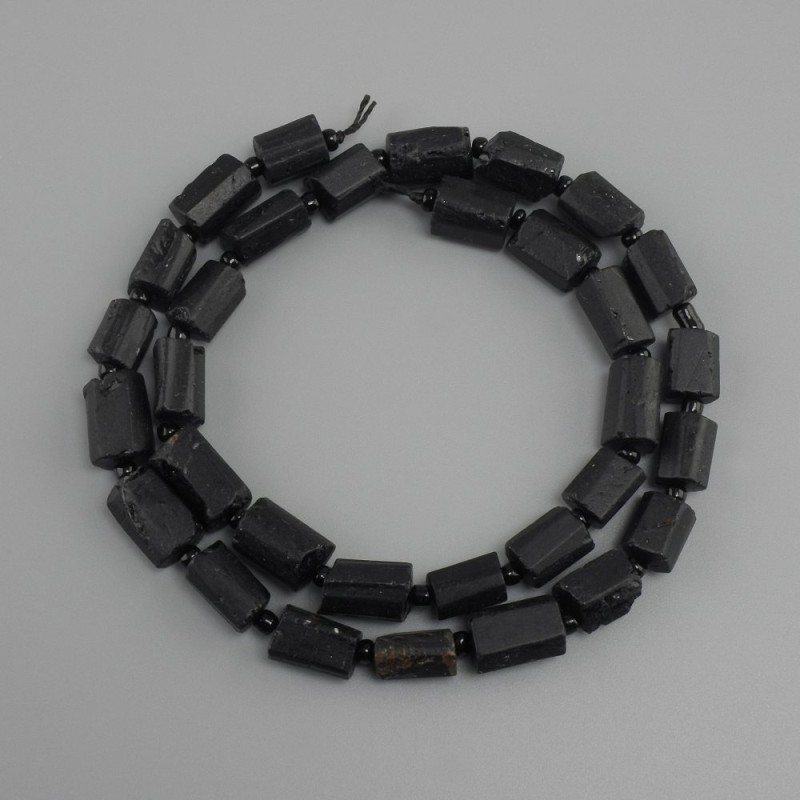 Tourmaline Schorl beads, faceted rough cut, diameter 9-11x7-8mm+- bead 3mm+- length 39cm+-