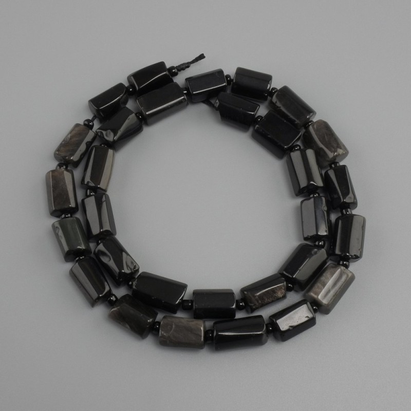 Beads Silver-Gray Obsidian tumbled, diameter 11-13x7-8mm +- bead 3mm +-, length 39cm +