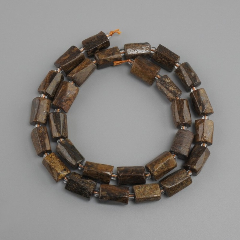 Bronzite Beads, Cut Faceted Shape, diameter 11-3x7-9 mm ±, seed beads 3 mm ±, length 40 cm ±