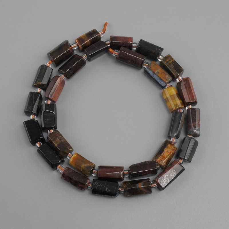 Beads Tiger's Eye Bull's Eye Hawk's Eye faceted, diameter 12-13x6-7mm+- seed beads 3mm+-, length 40cm+-
