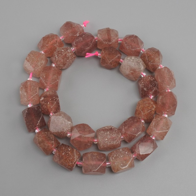 Strawberry Quartz Beads Faceted, diameter 11-12x9, 5-10 mm+-, seed beads 3 mm+-, length 39 cm+