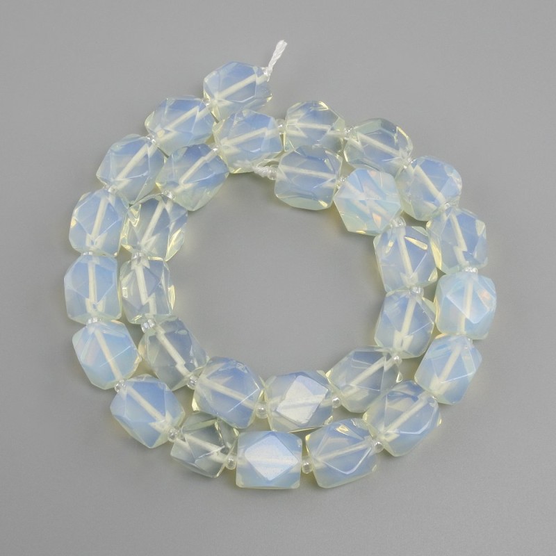 Beads Opalite moonstone-adularia-belongorite multifaceted prism, bead diameter 11-12x10-11mm±, bead 3mm±, length 39cm±