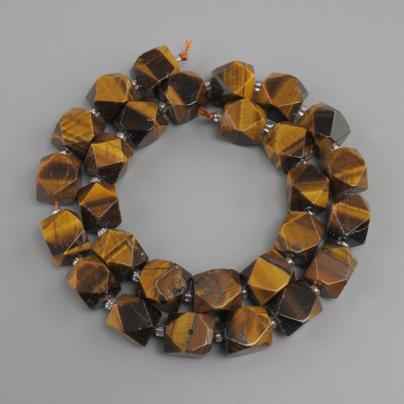 Tiger's Eye beads faceted, diameter 12x10mm+- seed beads 3mm+-, length 39cm+-