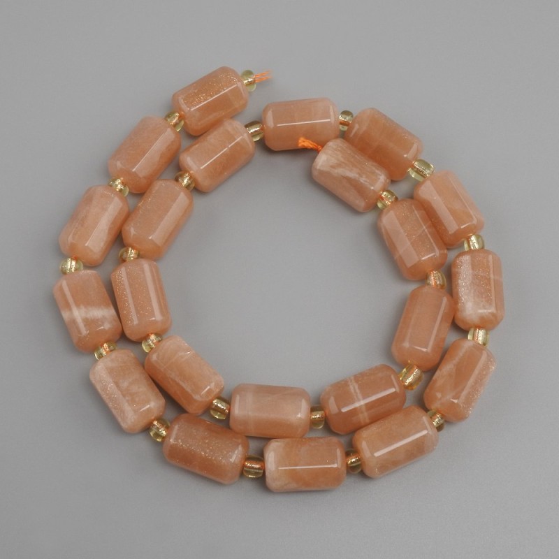 Selenite beads faceted cylinder, diameter 15x9mm +- seed beads 3mm +- , length 41cm +-