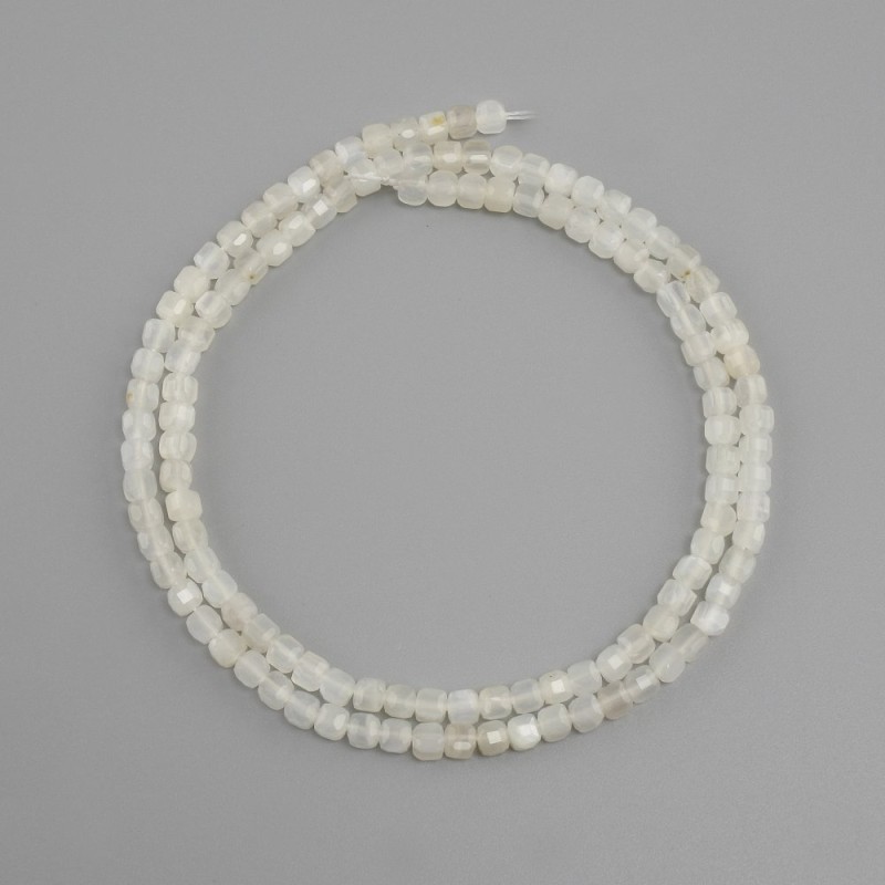 Adularia gemstone beads faceted cube, diameter 3x3 mm +/-, length 39 cm +/-