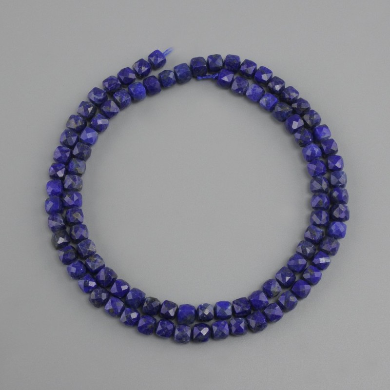 Lapis Lazuli Natural Stone Faceted Cube Beads, 4x4mm +/- diameter, 38cm+ length