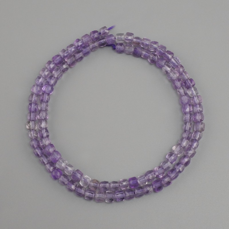 Amethyst beads natural stone faceted cube, diameter 4x4mm+-, length 38cm+-
