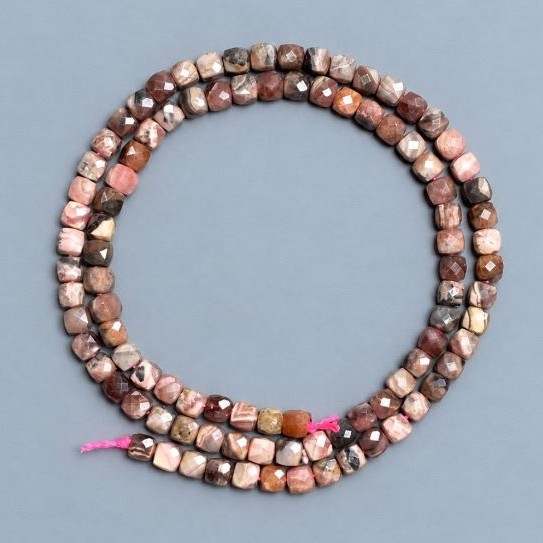 Rhodochrosite Faceted Cube Beads 4x4mm+- , Strand Length 38 cm +