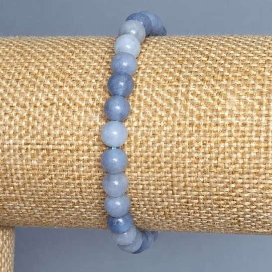Aquamarine Bracelet Smooth Bead, diameter 6.5 mm+- , length 18 cm +- stretch