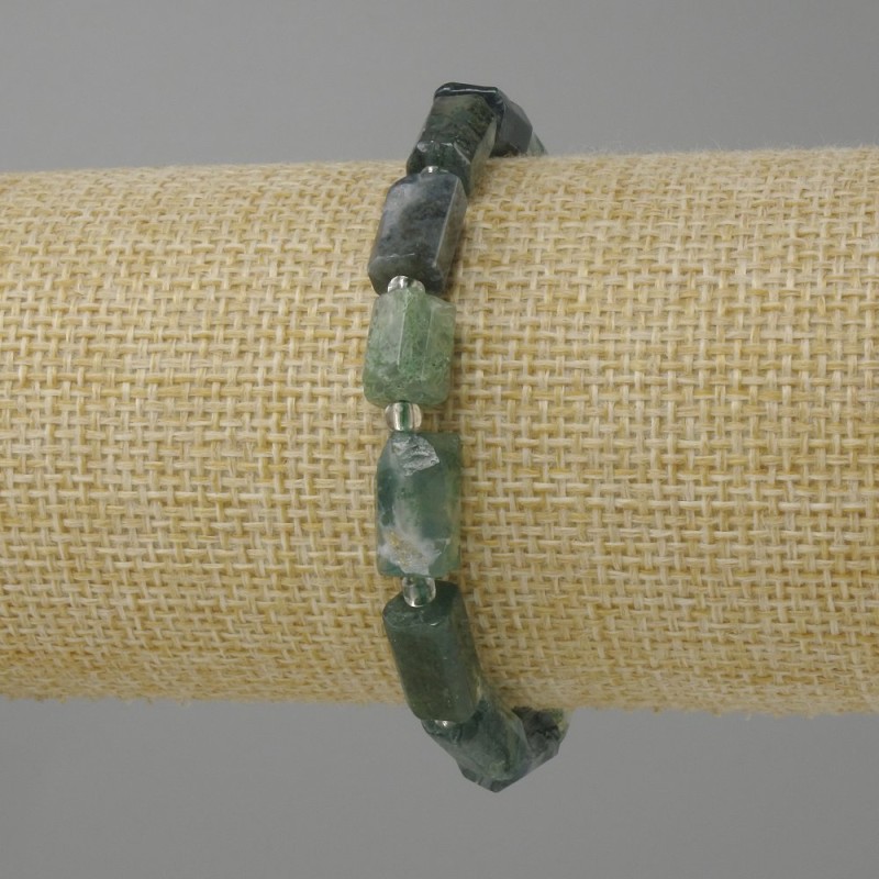 Bracelet Moss Agate rough, diameter 10-12x6-7mm+- beads 3mm+- length 18cm+- stretch