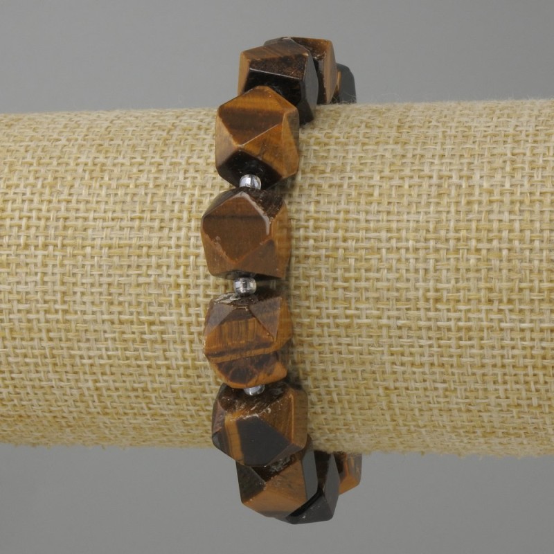Bracelet Tiger's Eye faceted beads, diameter 12x10mm ± seed beads 3mm ±, length 18cm ± stretch