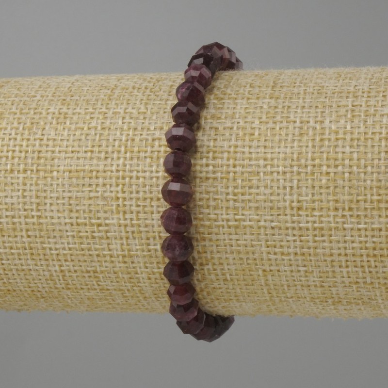 Bracelet Tourmaline Rubellite faceted rondelle, diameter 6x5, 5mm+- length 18cm+- stretch