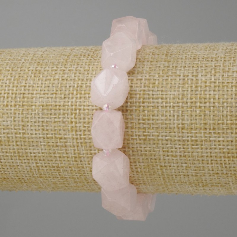 Bracelet Rose Quartz Faceted, diameter 10-12x10-10, 5mm± bead 3mm±, length 18cm± stretch