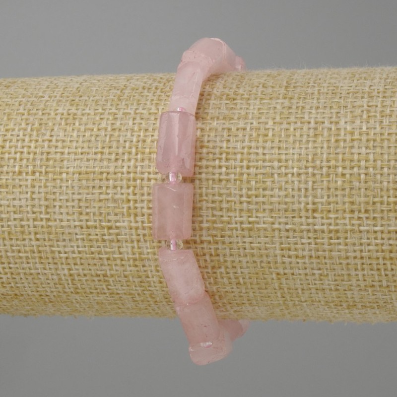 Bracelet Rose Quartz tumbled, diameter 10-12x6-7mm± beads 3mm±, length 18cm± stretch