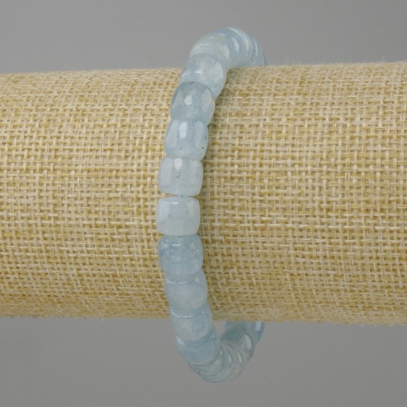 Aquamarine bracelet rondelle, diameter 8x7 mm ±, length 18 cm ± stretch