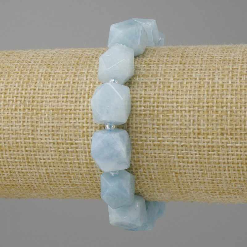 Aquamarine bracelet faceted pieces, diameter 12x10–11mm+- bead 3mm+-, length 18cm+- stretch