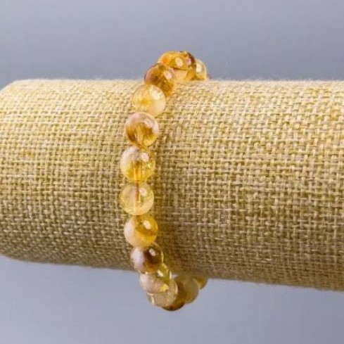 Citrine bracelet natural stone smooth bead, diameter 8.5 mm ±, length 18 cm (stretch)