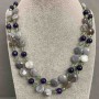 Necklace Botswana Agate coin 12mm± Amethyst smooth bead 8.5mm± length 68cm±