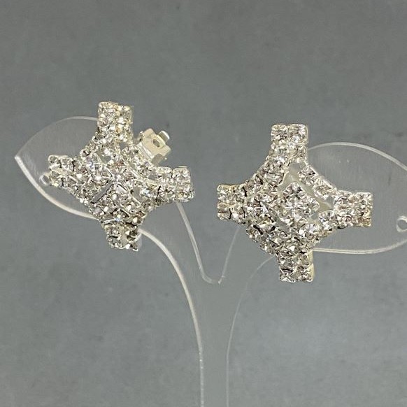 Rhinestone clip-on earrings square 23x23 mm+