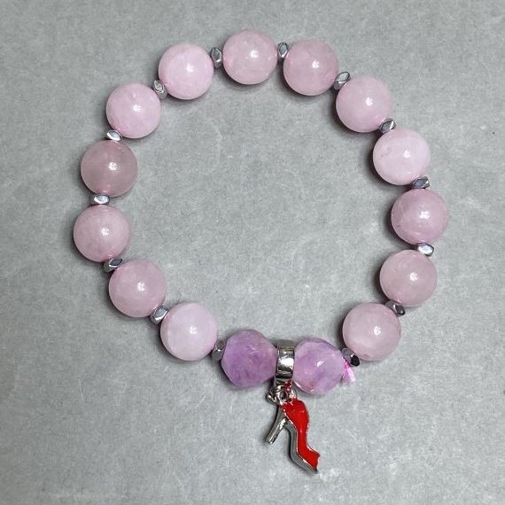 Bracelet Pink Quartz 10mm+- Hematite rondelle 3x2mm+- length 18cm+- stretch